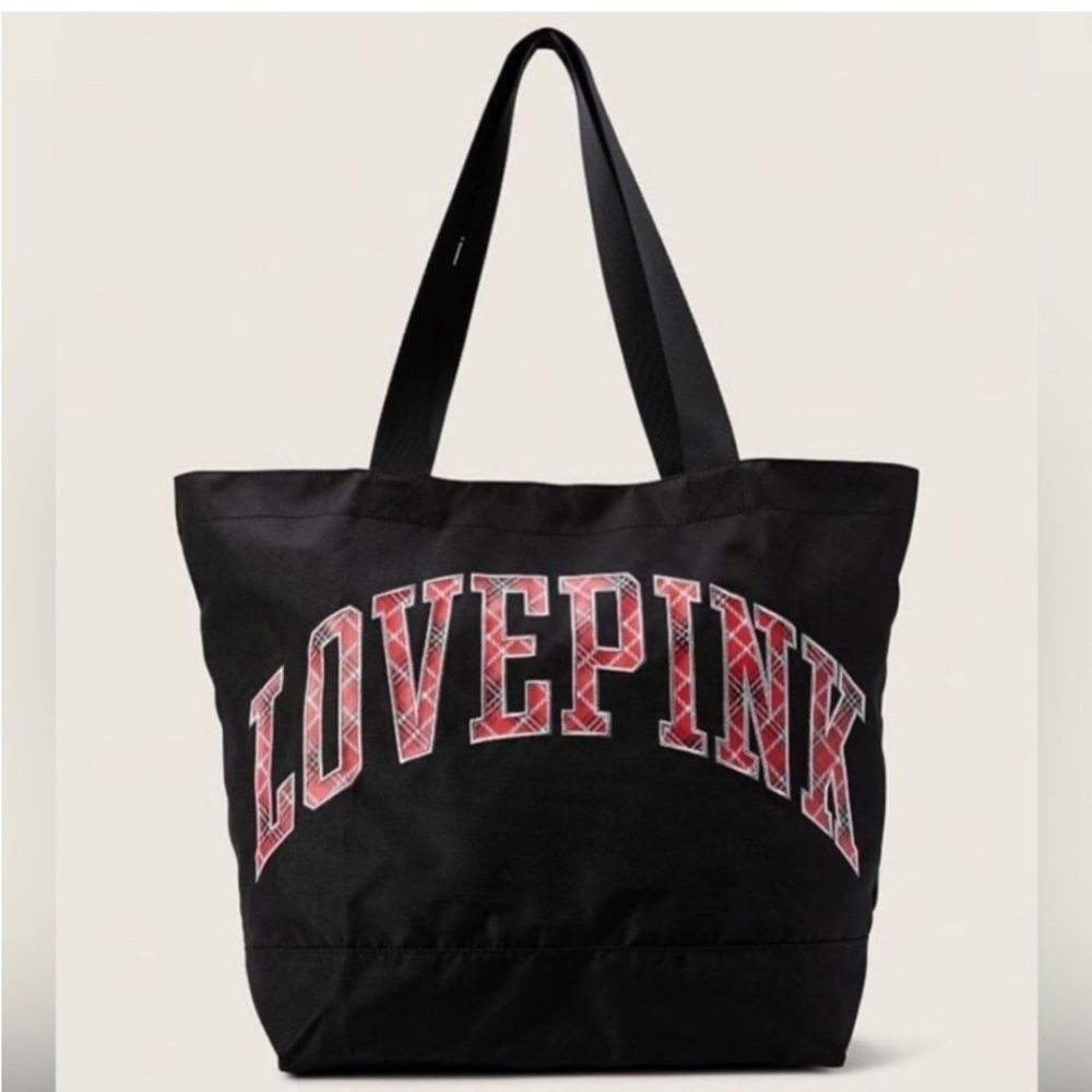 PINK Victoria’s Secret Medium Weekender Tote Bag Plaid Black NEW - Picture 8 of 9